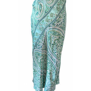 In Loom Green Paisley Bias Cut Maxi Skirt Side Zip Boho Large NWT
