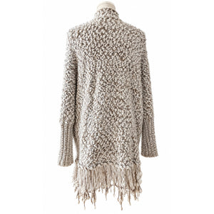 Umgee USA M/L Marled Chunky Knit Fringe Open Front Boho Cardigan Sweater NWT