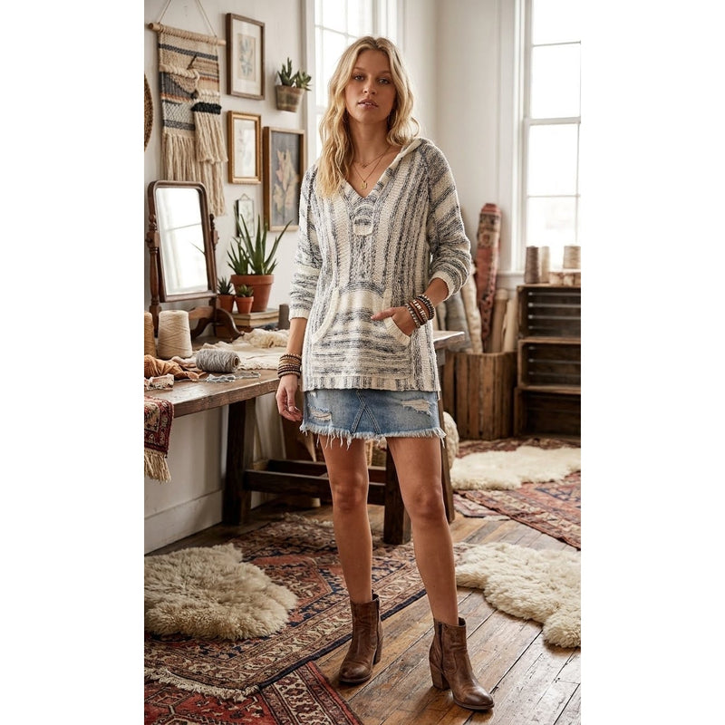 Hem and Thread Baja Space-Dyed Hoodie Top Large NWOT