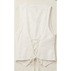 Free People White Valeria Eyelet Cotton Vest XLARGE Good Condition