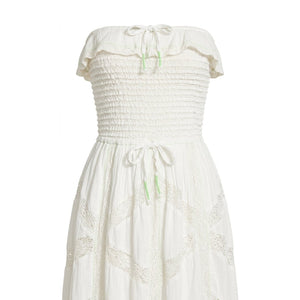 Free People Small White Hi Hello Smocked Strapless Feminine Midi Dress NWOT