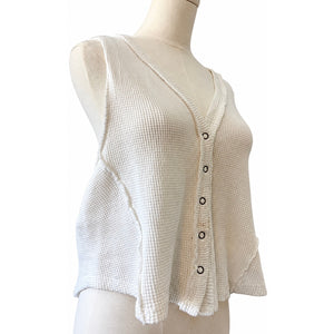 We The Free by Free People Reo Vest Ivory Ribbed Snap Front Cropped Top Small