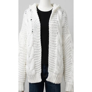 En Crème Boho Cream Chunky Cable Knit Hooded Cardigan Sweater L NEW