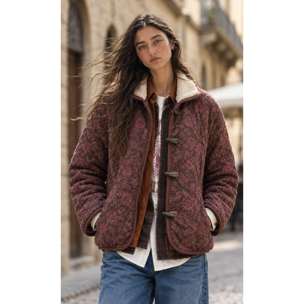 Free People Small See U Soon Floral Sherpa Jacket NWOT