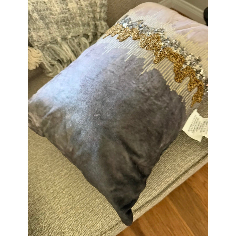 Decorative Luxurious Highly Textured Metallic Embellishments Velvet Throw Pillow