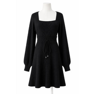 Free People Large Emmaline Cable Knit Mini Sweater Dress Black