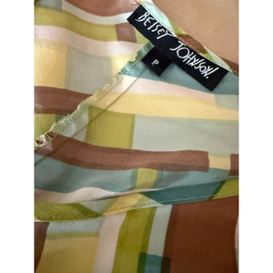 Rare Vintage Betsey Johnson 100% Silk Bias Cut Maxi Dress Geometric Print Size Petite Like New