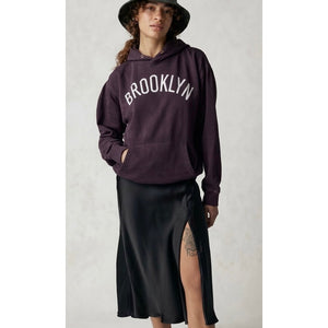 Free People Sweet Talker Black Front Slit Midi Skirt LARGE NWOT