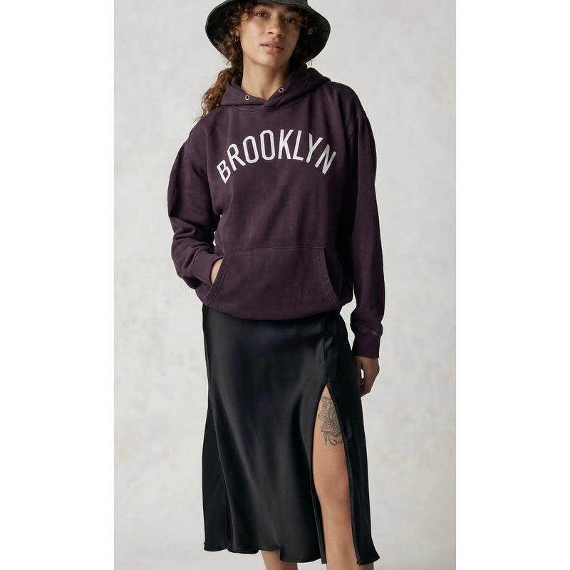 Free People Sweet Talker Black Front Slit Midi Skirt LARGE NWOT