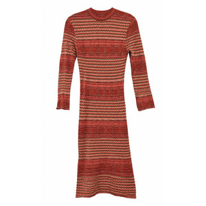 Free People Medium Groovy Sweater Dress Retro Ribbed Striped Mock Neck Midi