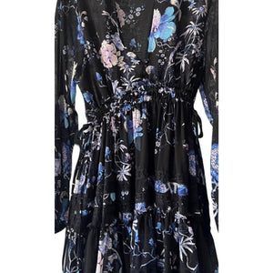 Free People Small Cherry Blossom Mini Dress Blue Black