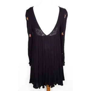 Free People Mohave Embroidered Boho Mini Dress Black