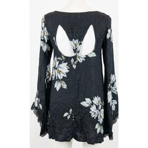 Free People Medium Jasmine Embroidered Mini Dress in Charcoal NWT