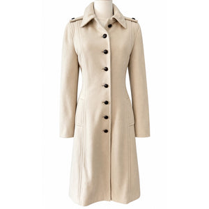 Lemon Cream Wool Blend Long Utility Tailored Button Front Coat Size 6