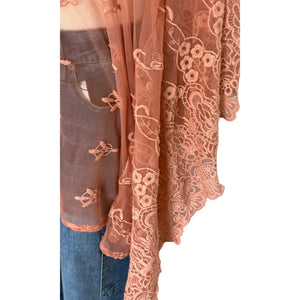 Vintage Free People Susie Sheer Lace Poncho OS Dusty Rose V-Neck Batwing