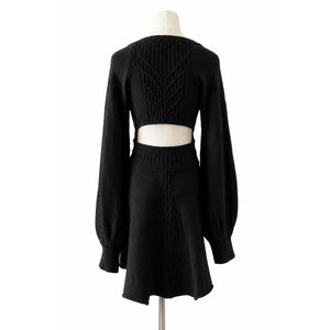 Free People Small Emmaline Cable Knit Mini Sweater Dress Black