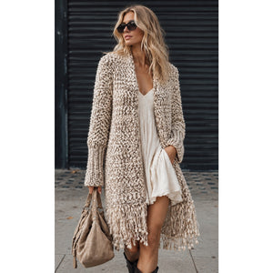 Umgee USA M/L Marled Chunky Knit Fringe Open Front Boho Cardigan Sweater NWT