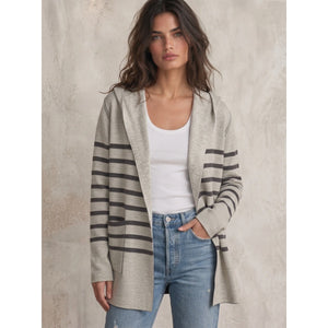 Splendid Medium Syd Reversible Lead / Oatmeal Stripe Open Front Cardigan NWT