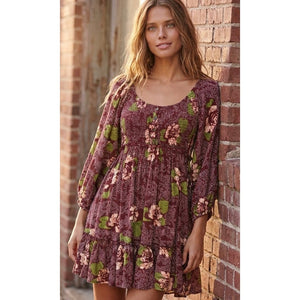 Free People Medium Summer Picnic Printed Mini Dress in Raisin