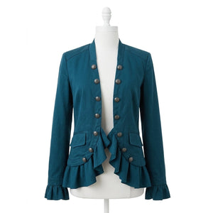 Free People Small Ruffles Romance Military Jacket Billy Saddle Jade