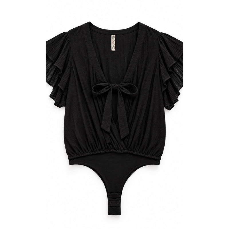 Free People Call Me Later Black Blouson Bodysuit Large
