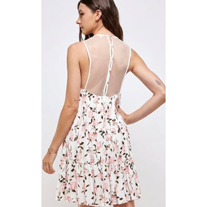 En Crème White Floral Mesh Sleeveless Mini Dress Large Excellent Condition