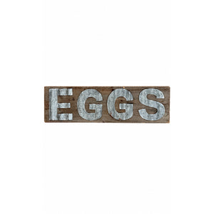 Vintage Galvanized Metal “EGGS” Rustic Wood Farmhouse Kitchen Wall Sign NWOT