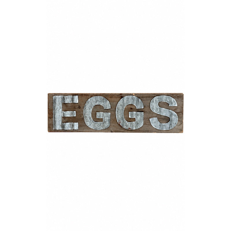 Vintage Galvanized Metal “EGGS” Rustic Wood Farmhouse Kitchen Wall Sign NWOT