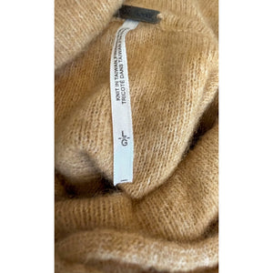 Free People Large Praline Cozy Henley Hoodie Sweater Camel Brown Knit Boho