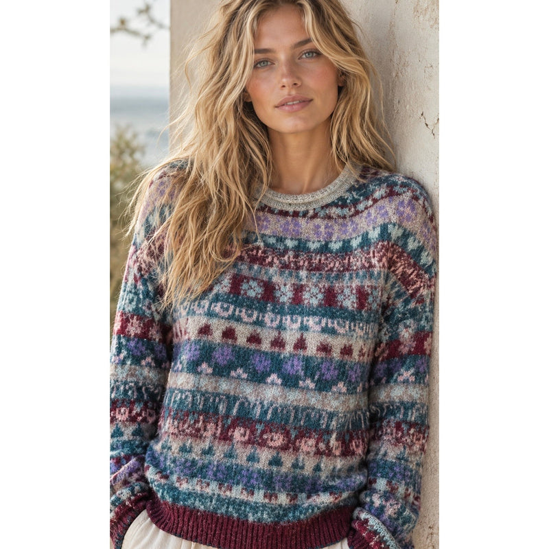 Free People Medium Favorite Things Mixed Print Fair Isle Wool Blend Sweater NWT
