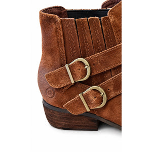 BORN Brown Suede Double Buckle Ankle Boots Size 7.5 Distressed Western Boho