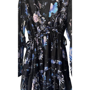 Free People Medium Cherry Blossom Mini Dress Blue Black