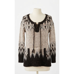 Free People Medium Love Bug Lace-Up Nordic Fair Isle Pullover Sweater Boho