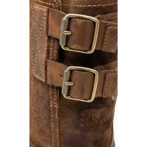 SOREL Major Pull-On Mid-Calf Boots Brown Grizzly Bear Stone Suede Leather Moto Buckle Women's Size 8