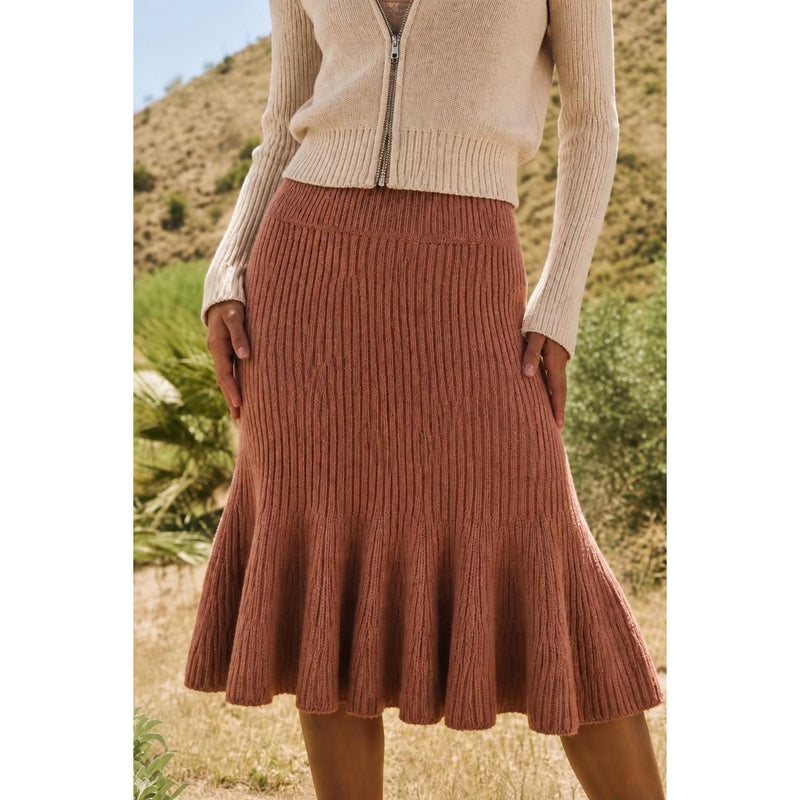 Free People Large Solid Gold Ribbed Flounce Mini Skirt Cocoa Heather Boho
