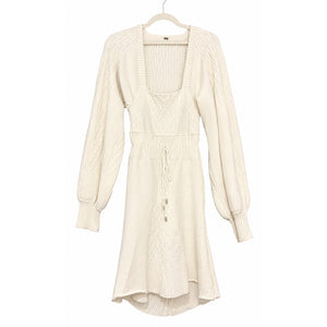 Free People Small Emmaline Cable Knit Mini Sweater Dress Ivory