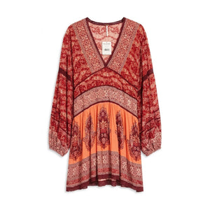 Free People Small Luna Scarf Print Tunic Shirt or Dress Red Combo NWT