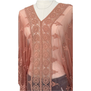 Vintage Free People Susie Sheer Lace Poncho OS Dusty Rose V-Neck Batwing