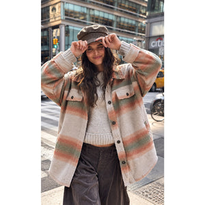 Free People Large Ruby Distressed Oversized Elbow Patches Cozy Shirt Jacket Shacket NWT