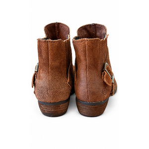 BORN Brown Suede Double Buckle Ankle Boots Size 7.5 Distressed Western Boho