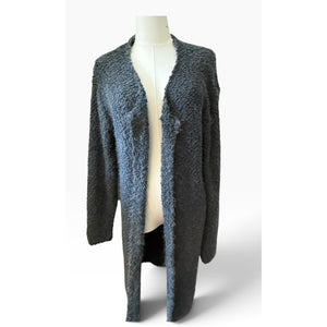 POL Clothing Plus Size Shaggy Eyelash Knit Long Duster Cardigan Charcoal Grey 2X