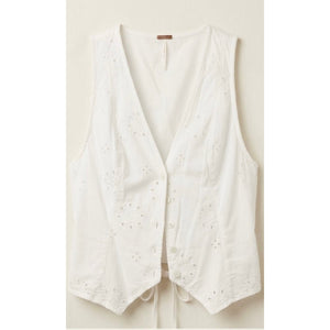 Free People White Valeria Eyelet Cotton Vest XLARGE Good Condition