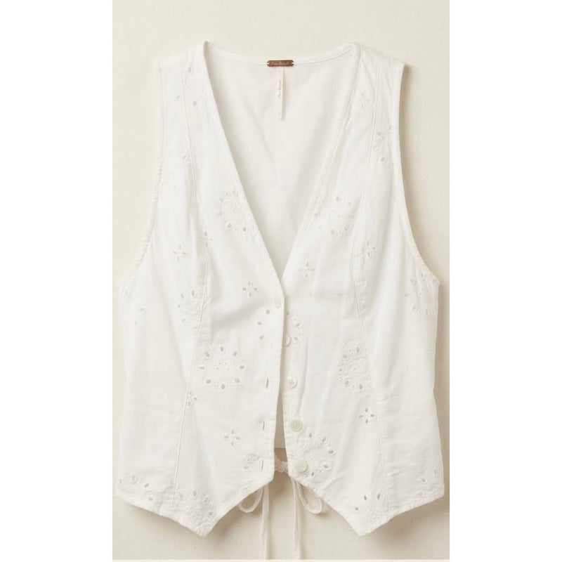 Free People White Valeria Eyelet Cotton Vest XLARGE Good Condition