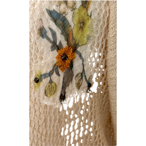 Free People Menagerie Embroidered Crochet Hooded Sweater Tunic Medium Excellent Conditon