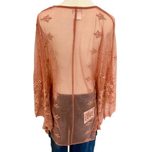Vintage Free People Susie Sheer Lace Poncho OS Dusty Rose V-Neck Batwing