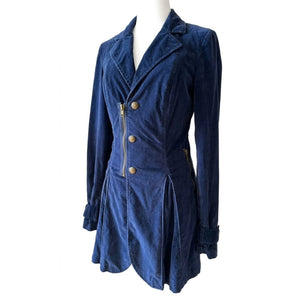 Free People The Originals Vintage Navy Velvet Military Coat Gold Buttons