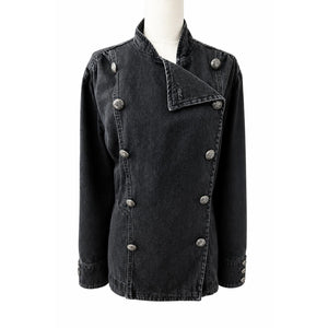 Free People Medium Imogene Black Denim Officer Jacket