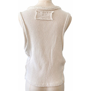 We The Free by Free People Reo Vest Ivory Ribbed Snap Front Cropped Top Small