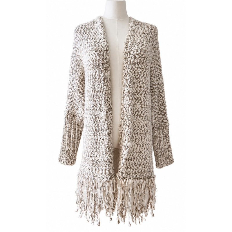 Umgee USA M/L Marled Chunky Knit Fringe Open Front Boho Cardigan Sweater NWT