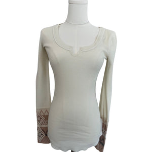 Free People Ivory/Cream Kombucha Crochet Cuff Thermal Knit Top